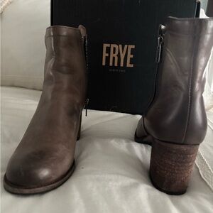 Frye Brown Leather Ankle Booties with Distressed Finish